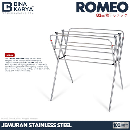 BINA KARYA - ROMEO Jemuran Stainless Steel Pakaian / Handuk 9 Palang Minimalis 80 cm