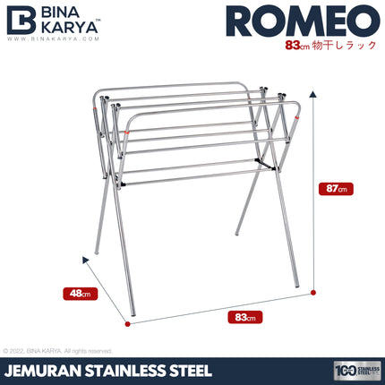 BINA KARYA - ROMEO Jemuran Stainless Steel Pakaian / Handuk 9 Palang Minimalis 80 cm