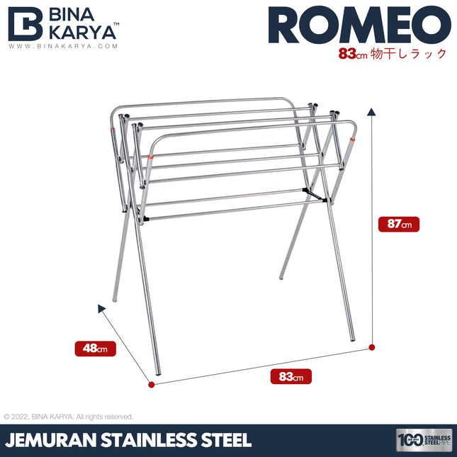 BINA KARYA - ROMEO Jemuran Stainless Steel Pakaian / Handuk 9 Palang Minimalis 80 cm