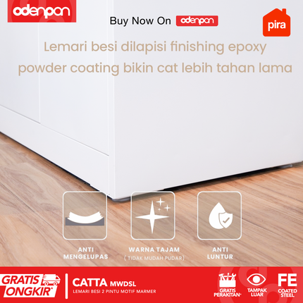 PIRA - CATTA Lemari Pakaian / Baju 2 Pintu Besi Sliding Dengan Cermin Motif Marmer