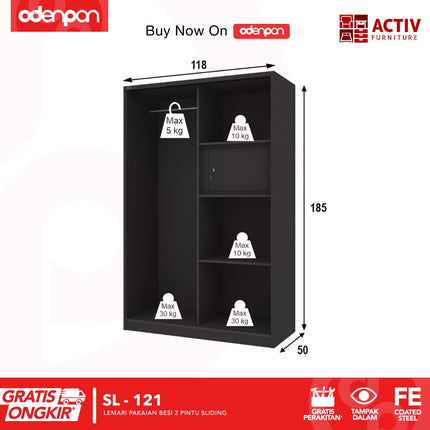 ACTIV FORTE - SL 121 B Lemari Pakaian / Baju 2 Pintu Besi Sliding