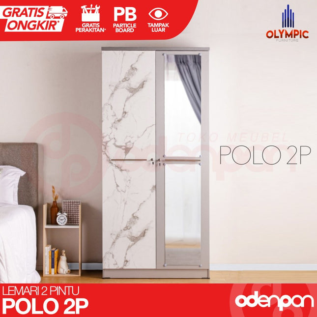 OLYMPIC - POLO 2P Lemari Pakaian / Baju 2 Pintu Jumbo Dengan Cermin