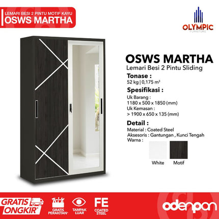 OLYMSTEEL - OSWS MARTHA Lemari Pakaian Baju 2 Pintu Besi Sliding