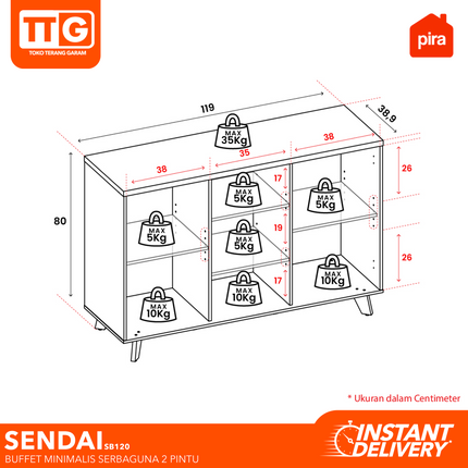 PIRA  - SENDAI SB 120 Lemari Laci Cabinet Drawer Bufet Minimalis 2 Pintu 120 cm