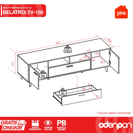 PIRA OX - BELATRIX TV 150 Meja / Rak TV Scandinavia 150 cm