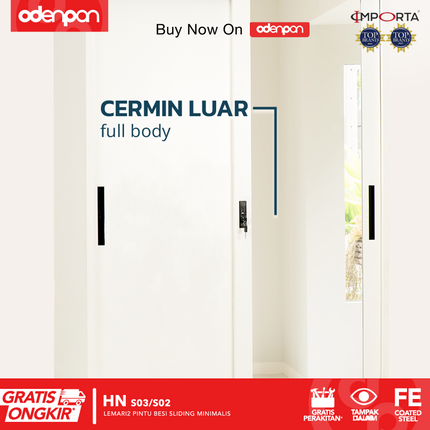 OKELO - HN Lemari Pakaian Baju 2 Pintu Besi Dengan Cermin