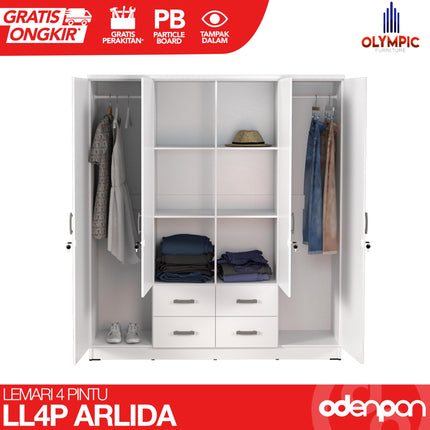 OLYMPIC G-STAR - LL4P ARLIDA Lemari Pakaian / Baju 4 Pintu Jumbo