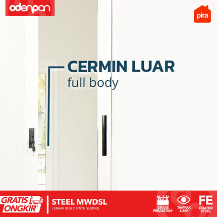 PIRA - STEEL Lemari Pakaian / Baju 2 Pintu Besi Sliding Dengan Cermin