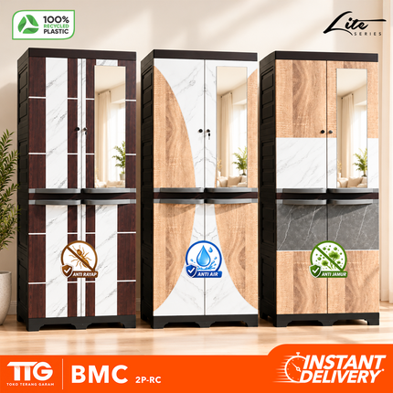 BESTPLAST - BMC 2P RC Lemari Pakaian Plastik 2 Pintu Dengan Cermin & Rak