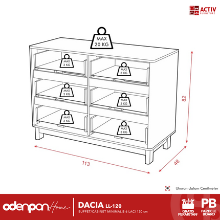 ACTIV CREATIV - DACIA LL 120 Lemari Laci Cabinet Drawer Bufet Minimalis 120 cm