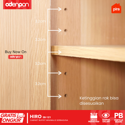 PIRA OX - HIRO SB121 Lemari Laci Cabinet Drawer Bufet Minimalis 4 Pintu 1 Laci 120 cm
