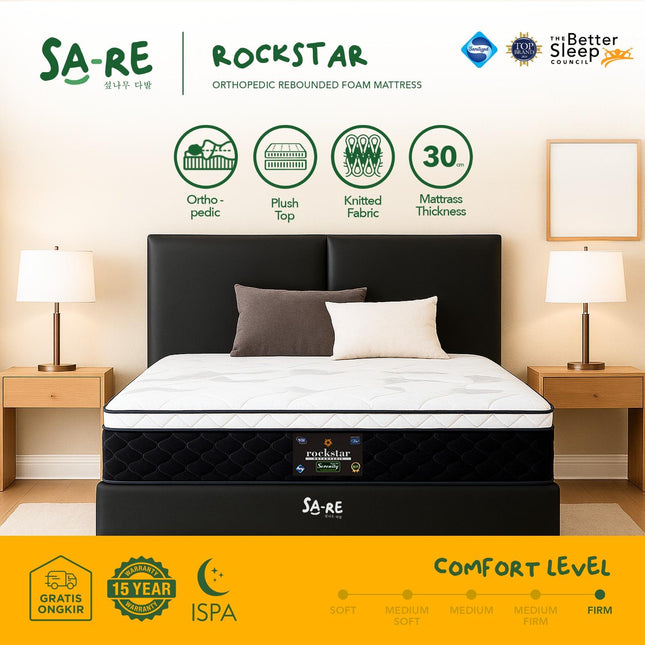 ELITE SERENITY - SET ROCKSTAR Kasur Busa Orthopedic Rebounded Foam Plush Top Kain Knitting