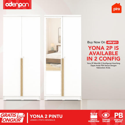 PIRA - YONA 2P Lemari Pakaian / Baju 2 Pintu Dengan Cermin
