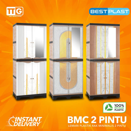 BESTPLAST - BMC 2P GOLD Lemari Pakaian Plastik 2 Pintu Dengan Cermin & Gantungan