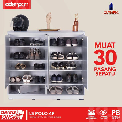 OLYMPIC - LS POLO 4P Lemari / Rak Sepatu 4 Pintu Motif Marble