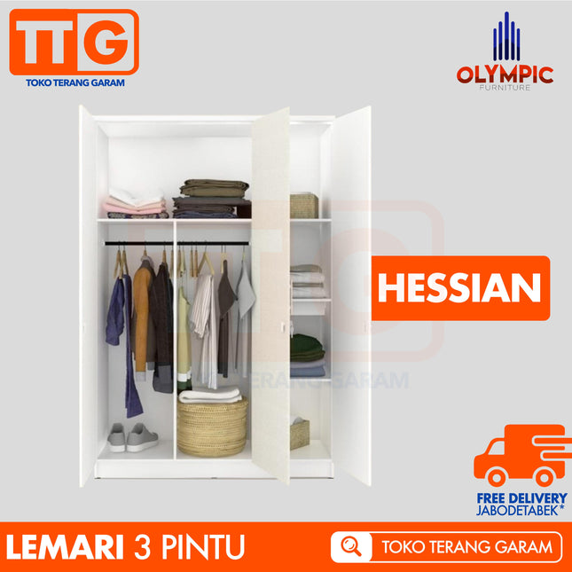 OLYMPIC - HESSIAN 3P Lemari Pakaian / Baju 3 Pintu Dengan Cermin