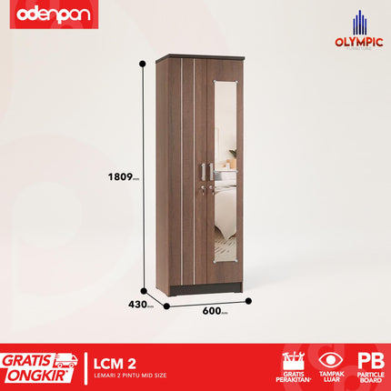 OLYMPIC G-STAR - LCM 2 Lemari Pakaian / Baju 2 Pintu Mid Size Dengan Laci & Cermin