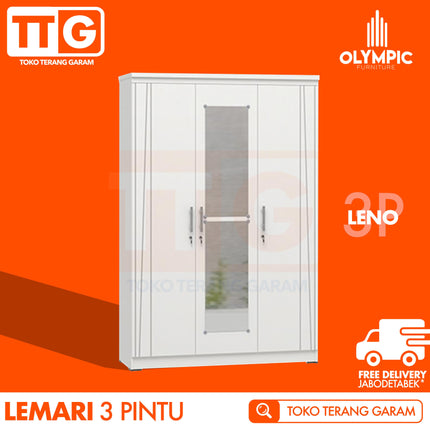 OLYMPIC - LENO 3P Lemari Pakaian / Baju 3 Pintu Dengan Cermin