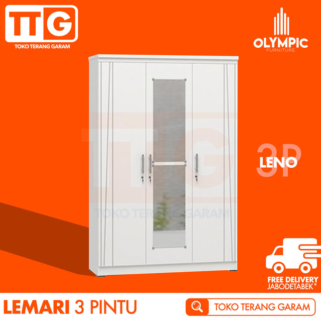 OLYMPIC - LENO 3P Lemari Pakaian / Baju 3 Pintu Dengan Cermin
