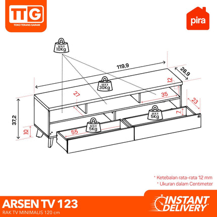 PIRA - ARSEN TV 123 Meja / Rak TV Dengan 2 Laci & Kaki 120 cm