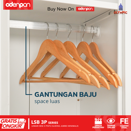 BESTSTEEL - LSB 3P Lemari Pakaian Baju 3 Pintu Besi Jumbo Sliding Minimalis