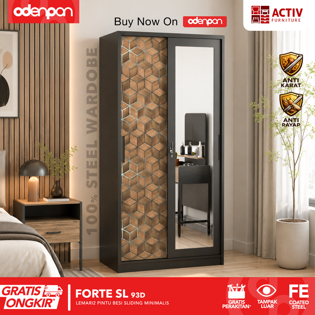 ACTIV FORTE - SL 3D Lemari Pakaian / Baju 2 Pintu Besi Sliding