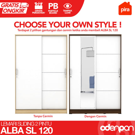 PIRA - ALBA SL 120 Lemari Pakaian / Baju Sliding 2 Pintu Dengan Cermin
