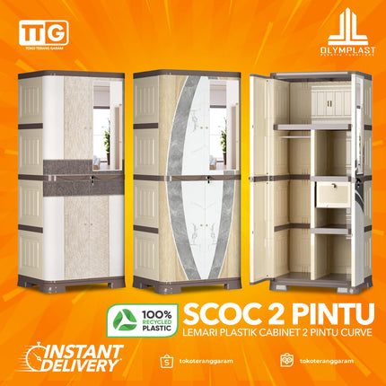 OLYMPLAST - SCOC 2P Lemari Pakaian Plastik 2 Pintu Printing Dengan Cermin