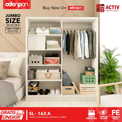 ACTIV FORTE - SL 162A Lemari Pakaian / Baju 3 Pintu Besi Sliding Jumbo Pintu Swing & Sliding