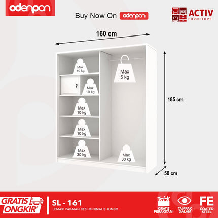 ACTIV FORTE - SL 161 A Lemari Pakaian / Baju 2 Pintu Besi Sliding Jumbo Pintu Sliding