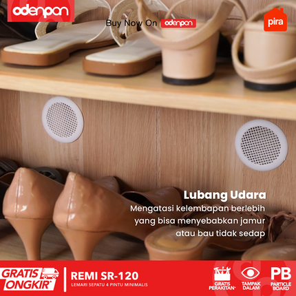 PIRA - REMI SR 120 Lemari / Rak Sepatu Besi Minimalis 4 Pintu