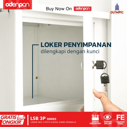 BESTSTEEL - LSB 3P Lemari Pakaian Baju 3 Pintu Besi Jumbo Sliding Minimalis