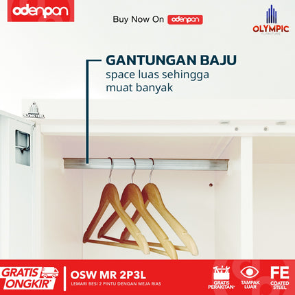 OLYMSTEEL - OSW MR 2P3L Lemari Pakaian Baju 2 Pintu Besi Dengan Meja Rias