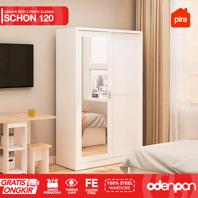 PIRA - SCHON Lemari Pakaian Baju 2 Pintu Besi Sliding Dengan Cermin