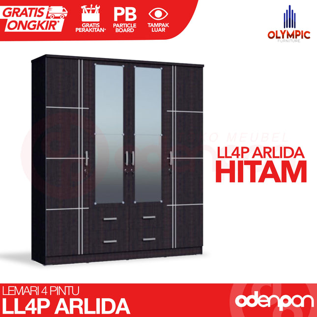 OLYMPIC G-STAR - LL4P ARLIDA Lemari Pakaian / Baju 4 Pintu Jumbo
