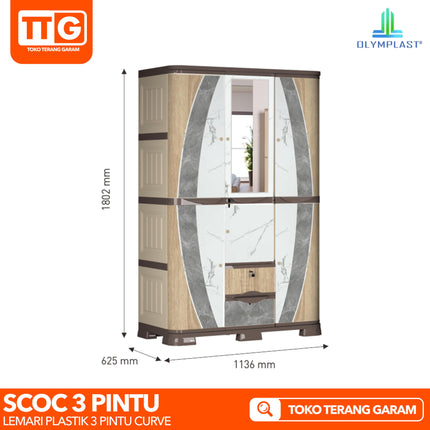 OLYMPLAST - SCOC 3P Lemari Pakaian Plastik 3 Pintu Printing Dengan Cermin