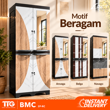 BESTPLAST - BMC 2P RC Lemari Pakaian Plastik 2 Pintu Dengan Cermin & Rak