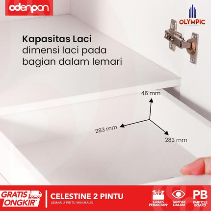 OLYMPIC - CELESTINE 2P Lemari Pakaian / Baju 2 Pintu Dengan Cermin