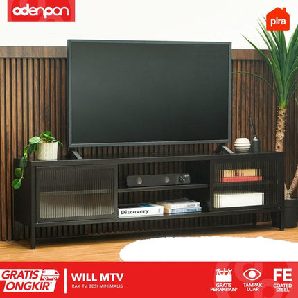 PIRA - WILL MTV Meja / Rak TV Besi Hitam Dengan Laci 120 / 150 cm