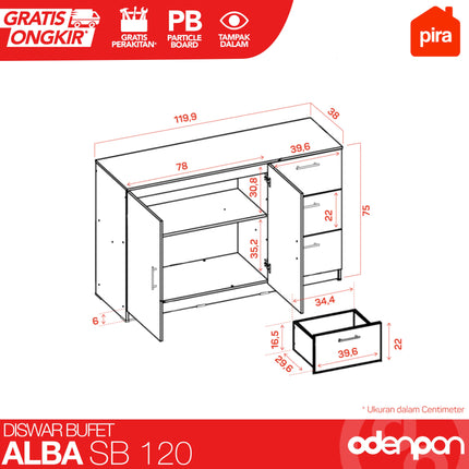 PIRA - ALBA SB Cabinet / Bufet Minimalis Dengan Laci 120 /150 cm