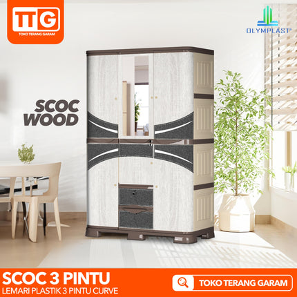OLYMPLAST - SCOC 3P Lemari Pakaian Plastik 3 Pintu Printing Dengan Cermin