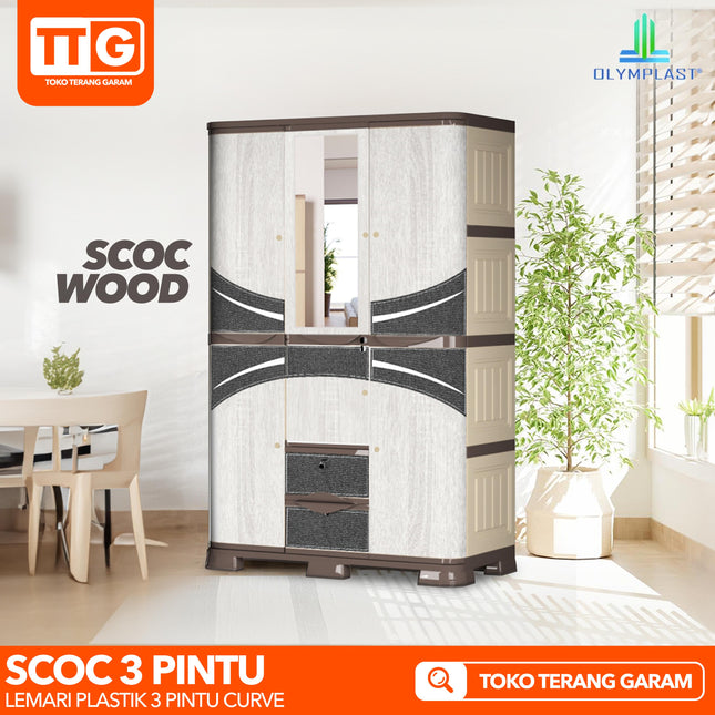 OLYMPLAST - SCOC 3P Lemari Pakaian Plastik 3 Pintu Printing Dengan Cermin