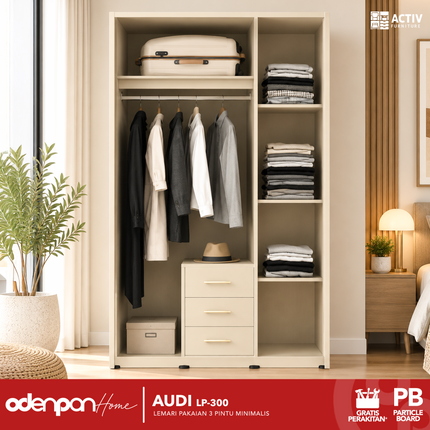 ACTIV CREATIV - AUDI LP 300 Lemari Pakaian / Baju 3 Pintu Dengan 2 Laci