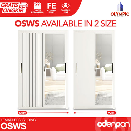 OLYMSTEEL - OSWS FREYA Lemari Pakaian Baju 2 Pintu Besi Sliding Putih Dengan Cermin