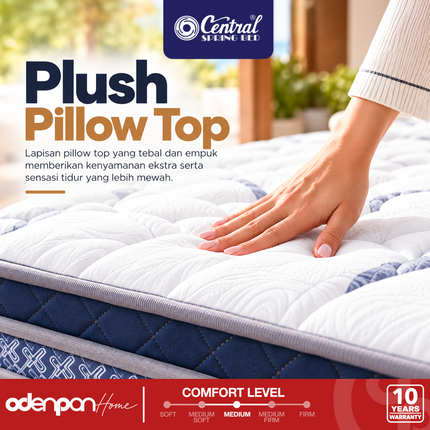 CENTRAL - SILVER DOMINIQ Kasur Spring Bed Pocket Spring Plush Pillow Top Dengan Foam Encasement