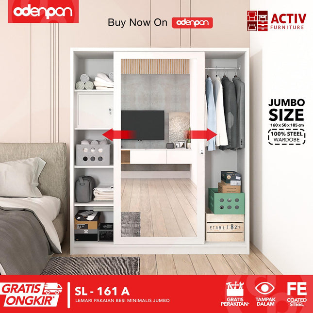 ACTIV FORTE - SL 161 A Lemari Pakaian / Baju 2 Pintu Besi Sliding Jumbo Pintu Sliding