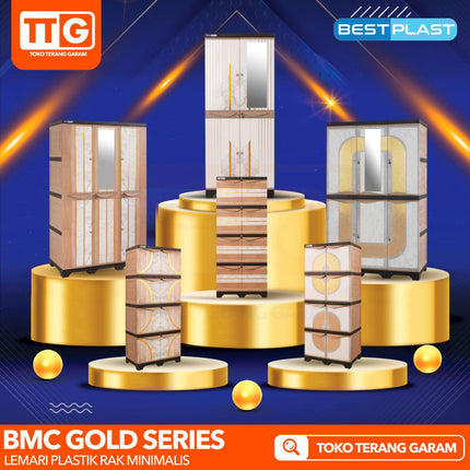 BESTPLAST - BMC 2P GOLD Lemari Pakaian Plastik 2 Pintu Dengan Cermin & Gantungan