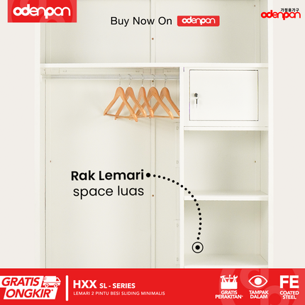 ODENPAN - HXX SL  Lemari Pakaian / Baju 2 Pintu Besi Sliding Dengan Cermin Minimalis