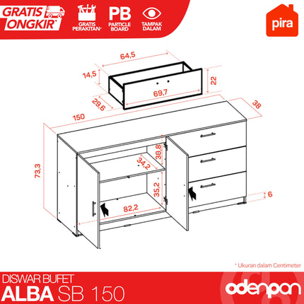 PIRA - ALBA SB Cabinet / Bufet Minimalis Dengan Laci 120 /150 cm