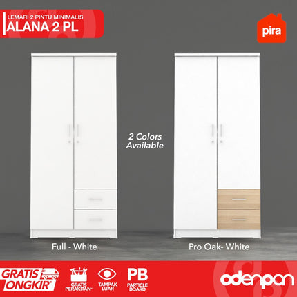 PIRA OX - ALANA 2PL Lemari Pakaian / Baju 2 Pintu 2 Laci Dengan Gantungan
